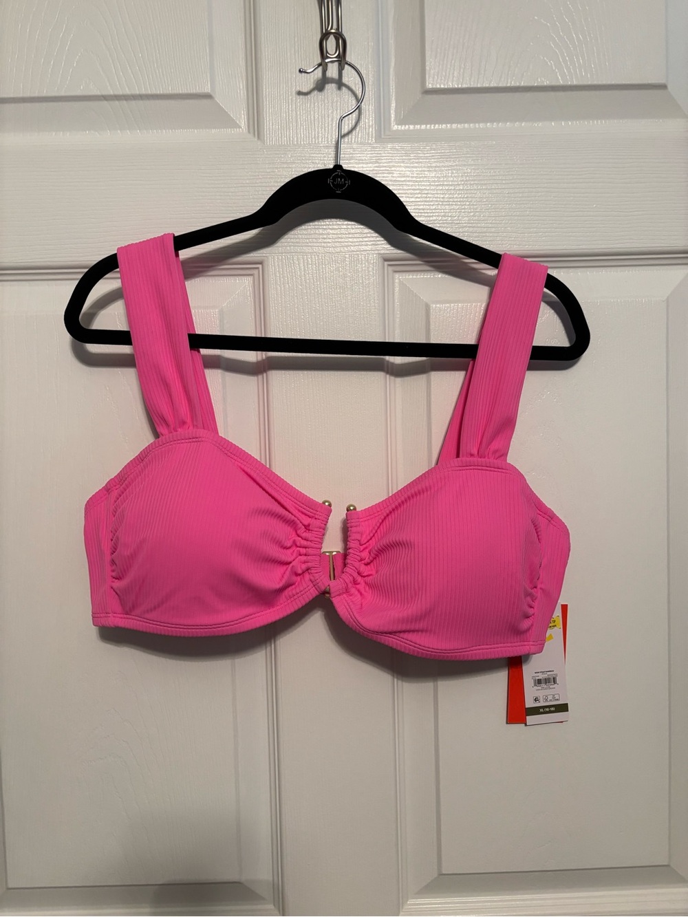 Bright Pink Ribbed Balconette Bikini Top with Wide Straps NWT